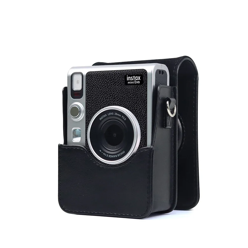 Fujifilm Instax Mini Evo 가죽 빈티지 카메라 가방 숄더 스트랩이있는 가죽 케이스에 적합한 인스턴트 카메라 보관 가방