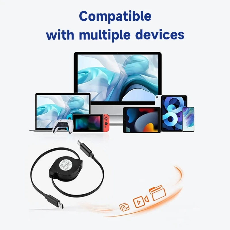60W PD Type C Retractable Fast Charging Data Sync Cord for Phone Tablets