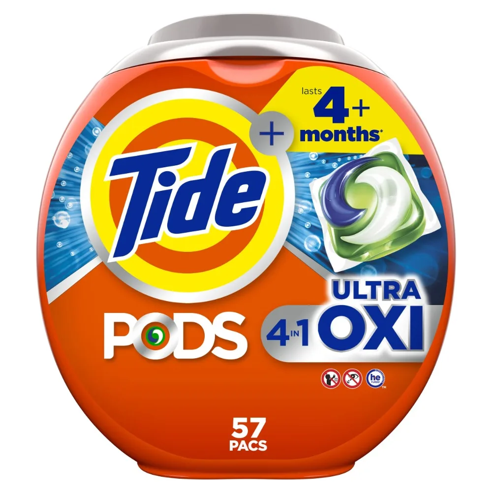 PODS Laundry Detergent Packs, Ultra Oxi, 57 Count 4-in-1 Technology: Detergent, Stain Remover,