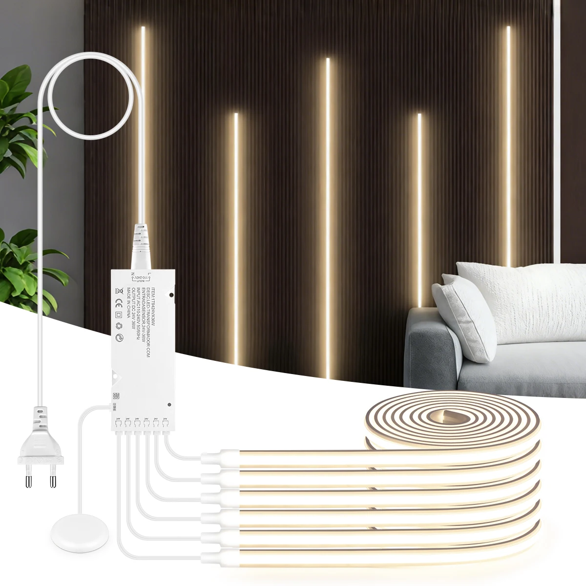 Neonlicht, selbstklebender COB-Streifen, eingebettbar, lineares LED-Band, für Zuhause, TV, Wand, Holzmaserung, Gitter, Vorhang, Wand, eingebettete Deckendekoration