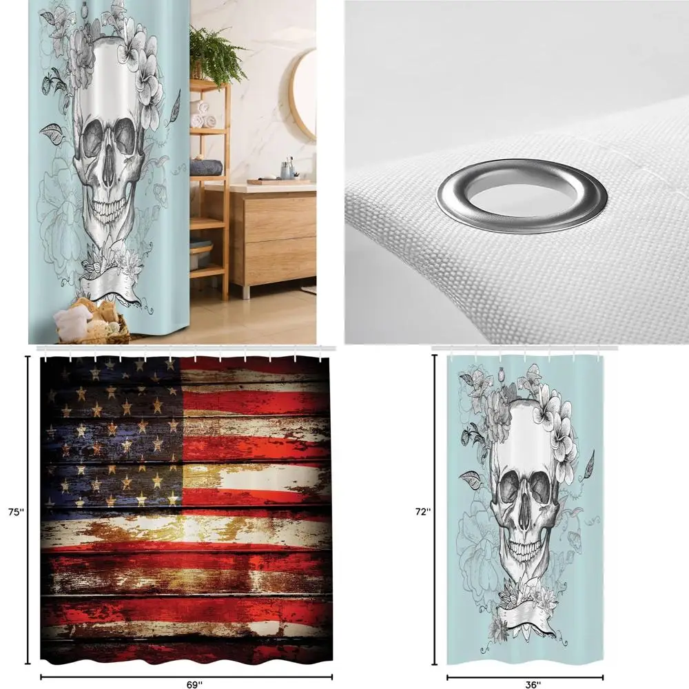 ستارة دش يوم الجمجمة والزهور الموتى، طراز الفن المكسيكي التقليدي، طباعة الجرونج، ملحقات الحمام القماشية