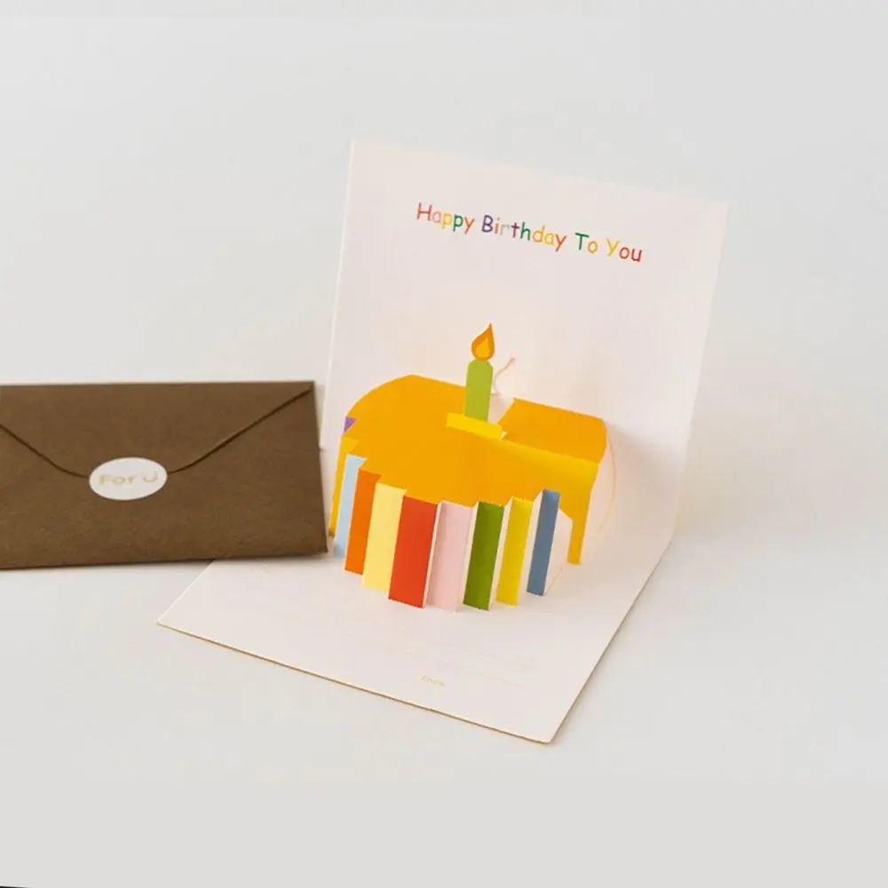 

Handwriting 3D Birthday Cake Cards Invitation Blessing Birthday Pop-Up Cards Folding Thank You Birthday Greeting Cards