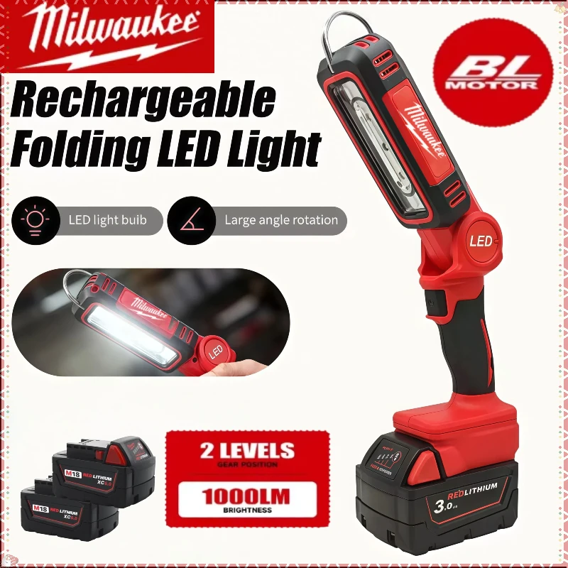 

Milwaukee 90° Work Lights LED Folding Flash light Home Emergency Camping Tool Two Levels Adjustable For Car Repair Power Tool