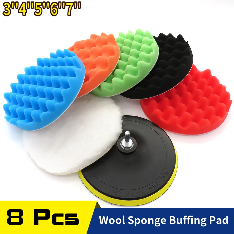 7Pcs Set 3-7 inch Car Polishing Pad Sponge Buffing Waxing Clean Polish Buffer Drill Wheel Polisher Removes Scratches Car Repair