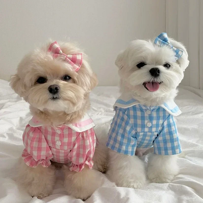 Cute Dog Plaid Dress Pet Couple Outfit Winter Teddy Compared To Bear Yorkshire Small Coat Cat Dog Clothes for Small Dogs