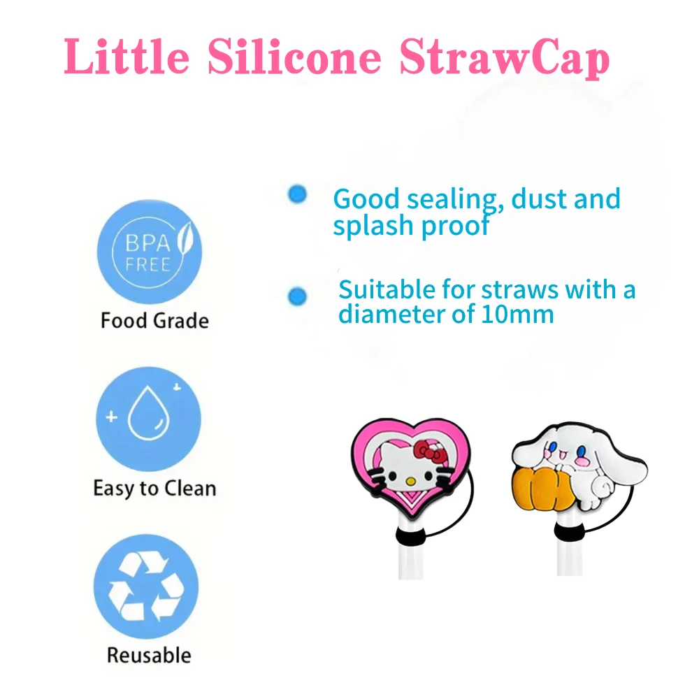 MINISO Sanrio Cinnamoroll Straw Cover Cap 10MM Drink Straw Plug Reusable Splash Proof Drinking Cup Straw Cap Charms Accessories