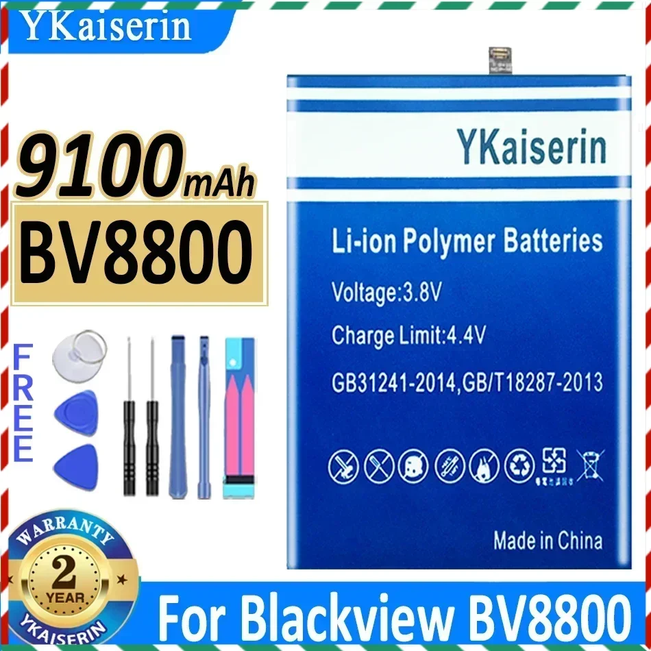 

New YKaiserin BV 8800 Li456182PHTT-B Battery 9100mAh for Blackview BV8800 Mobile Phone Bateria