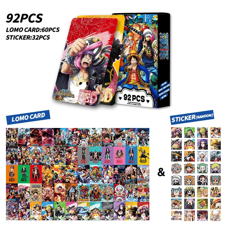 Anime ONE PIECE 60pcs Lomo Card + 32pcs Stickers Game Gear 5 NIKA Luffy Zoro Sanji Nami Shining Card Collections Battle Toy Gift