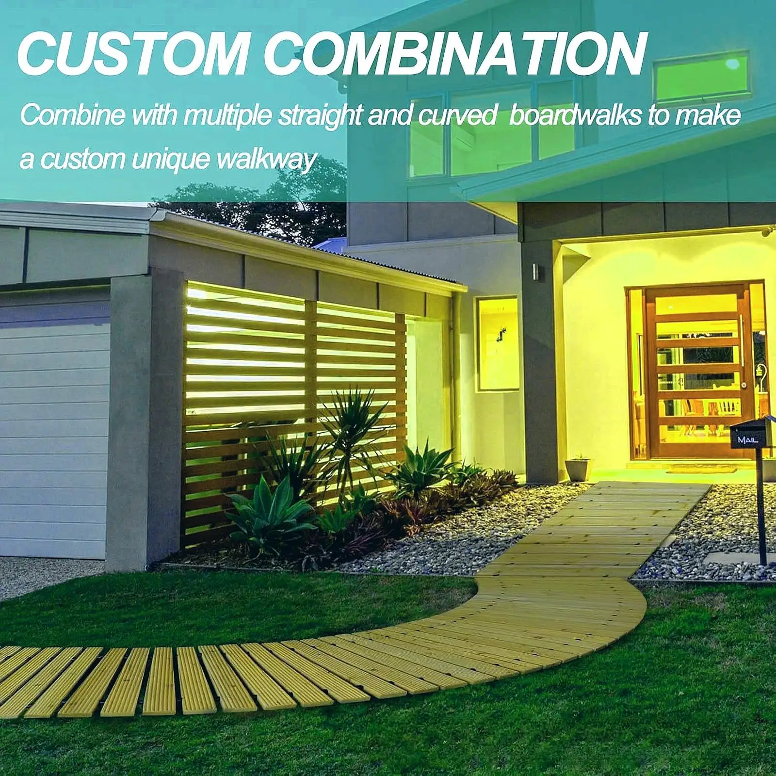 Wooden Garden Pathway Pavers Boardwalk Decorative Landscape Outdoor Roll Out Straight Walkway for Patio Wedding Beach