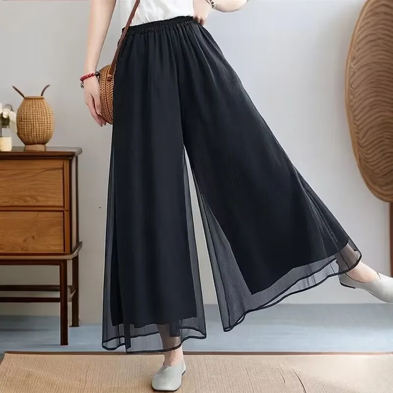 

Women Chinese Classical Dance Clothing Elegant Trousers Practiice Clothes Modern Elastic Waist Ethnic Pants White Black SQ68