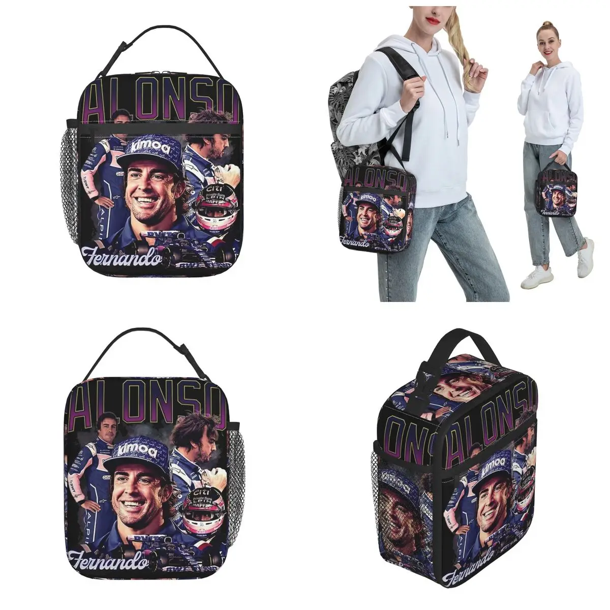 Vitnage Fernando Alonso Racing Bootleg Insulated Lunch Tote Bag For Office Food Container Reusable Thermal Cooler Lunch Boxes