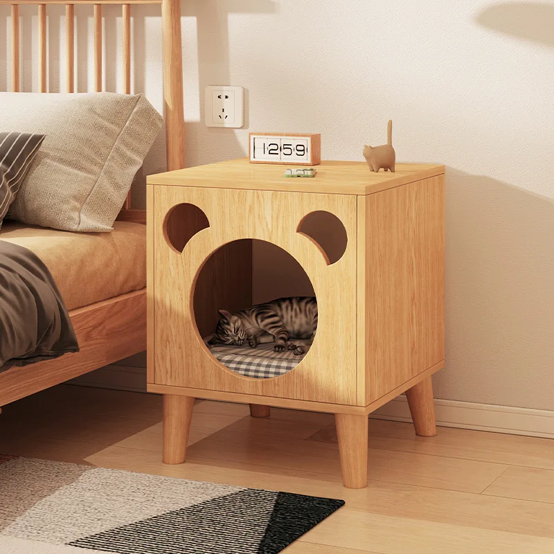 Table de oral et en Bois Massif avec Pieds, Nid de Chat, Simple, Moderne, Petite Armoire en Frêne, Rangement de Chatterie Multifonctionnel