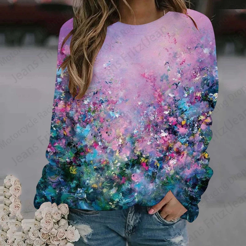 Floral Painting 3d Print Hoodie Women Fashion O-neck Hoodies Women Sweats Animal Coat Girl Clothes O-neck Hoodie Flower Falls