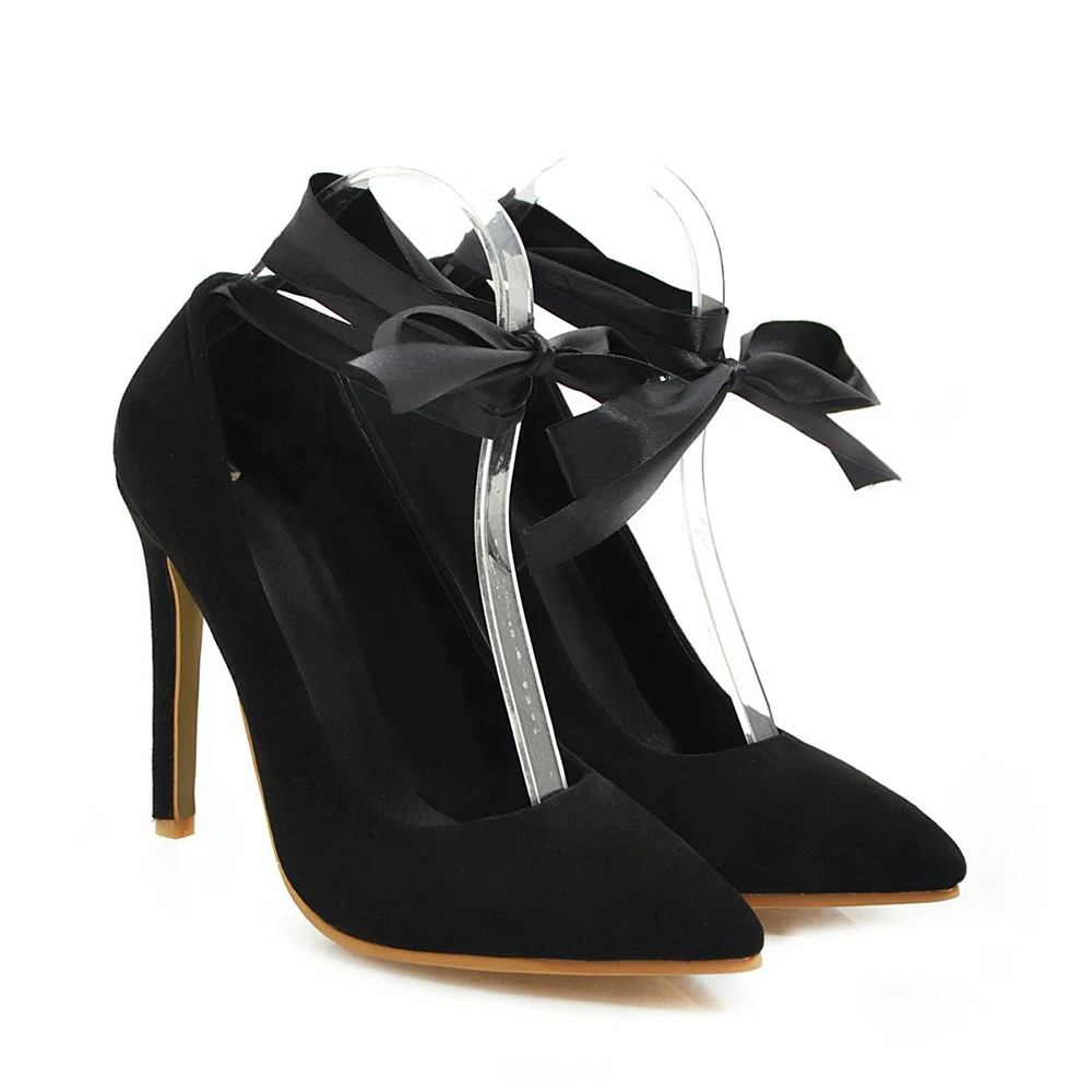 2025 العلامة التجارية الجديدة مريحة البني الأسود النساء مضخات الساخن أشار تو عالية الكعب أحذية سيدة زائد صغيرة كبيرة الحجم 33 43 46 #2