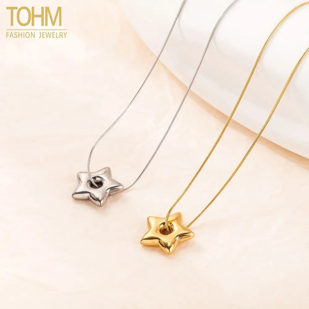 TOHM Stainless Steel Unique Star Shaped Pendant fine Necklace For Women Men keychain Choker neck 18k gold Plated Stylish Jewelry