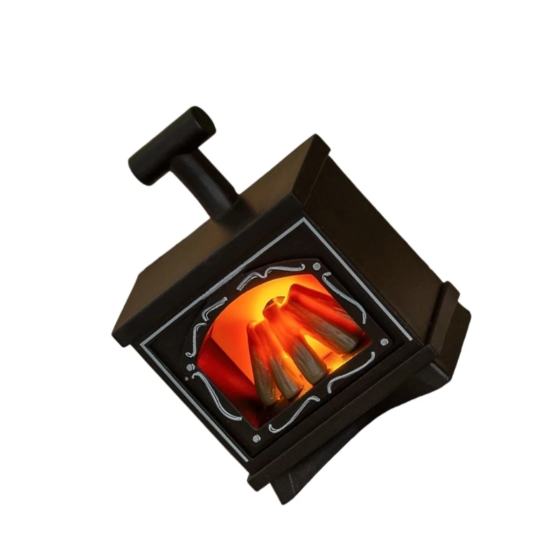 Realistic LED Flame Miniature Fireplaces Lamp Model Figurine for Doll House Accessories with Safe Plastic Construction 15UB