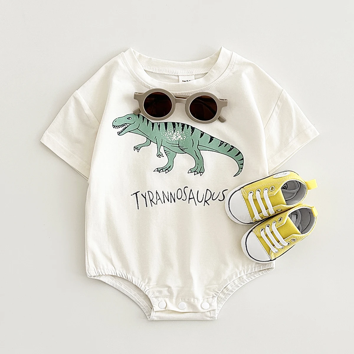 INS Summer Newborn Boys Girls Clothing Triangle Romper Cotton Baby Bodysuit Cartoon Dinosaur Print Short Sleeve Infant 0-18M