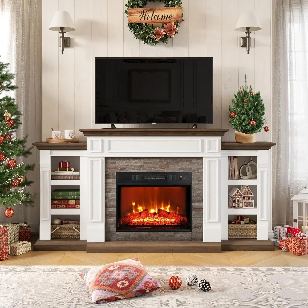 

Fireplace TV Stand with Mantel & Storage Armhouse Entertainment Center with Remote Control Electric Fireplace TV Console