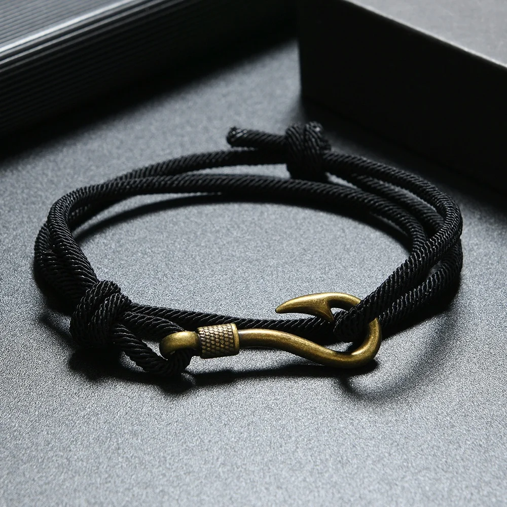 Vintage Herren Mehrschichtiges Geflochtenes Seil-Armband Einfacher Strandstil Fischhaken-Anker-Armband Modisches Accessoire Geschenk – Detail 2