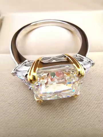 Luomansi 10*10MM Crushed Ice High Carbon Diamond Ring 100%-S925 Silver Ladies Jewelry Wedding Party Crystal Gift