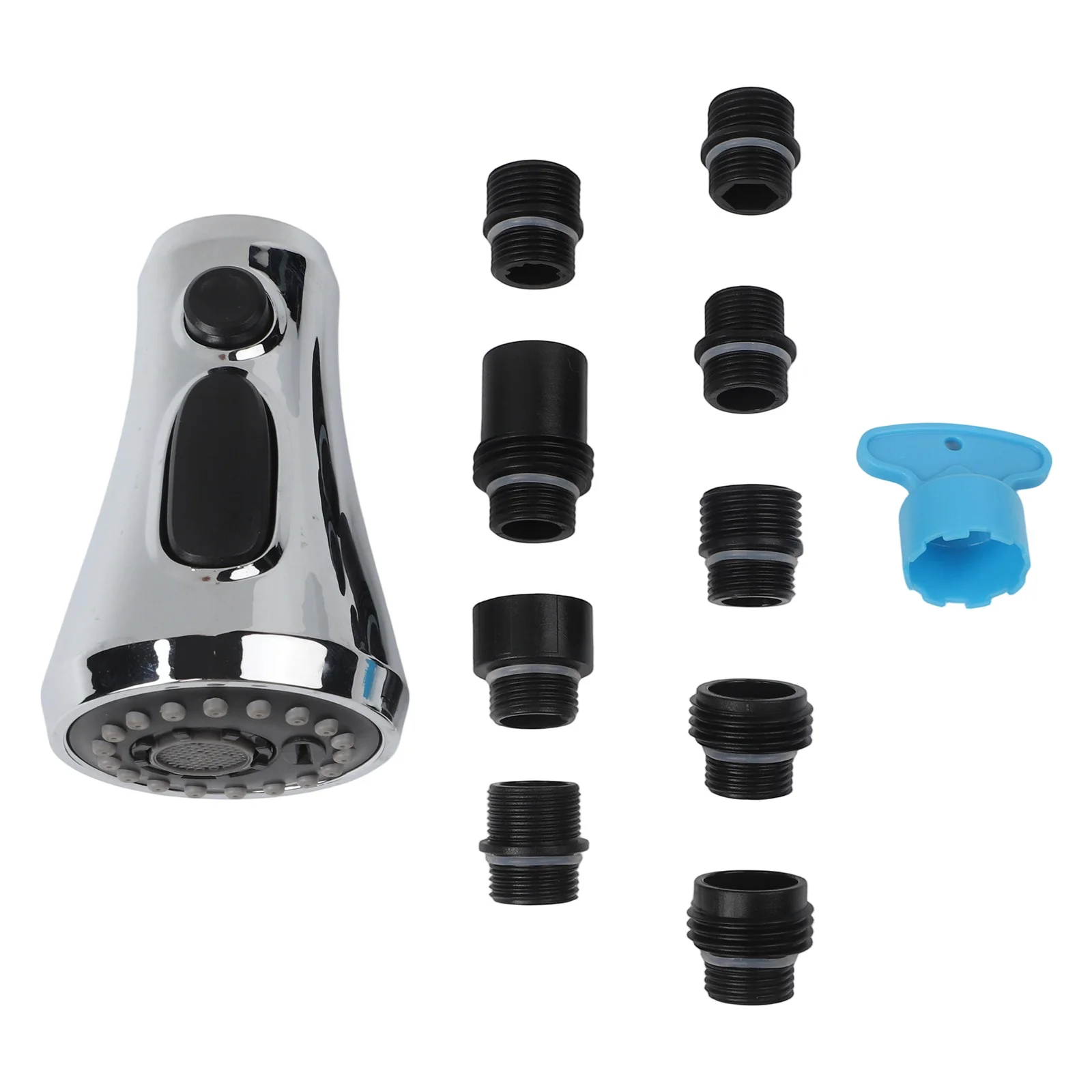 

Black Shower Faucet Replacement With 9 Adapters 3-Function Kitchen Sink Faucet Pull Down Sprayer Head Bathroom Accessories
