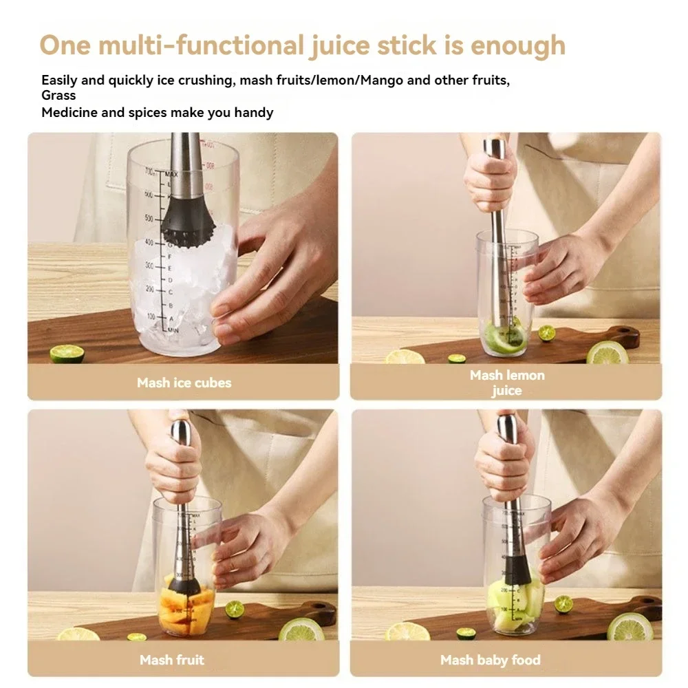 304 Stainless Steel Juice Rammer Ice Crusher Hammer Shaker Cup Beating Hand Lemon Tea Tool Cup Ice Masher Stick cocktail shaker