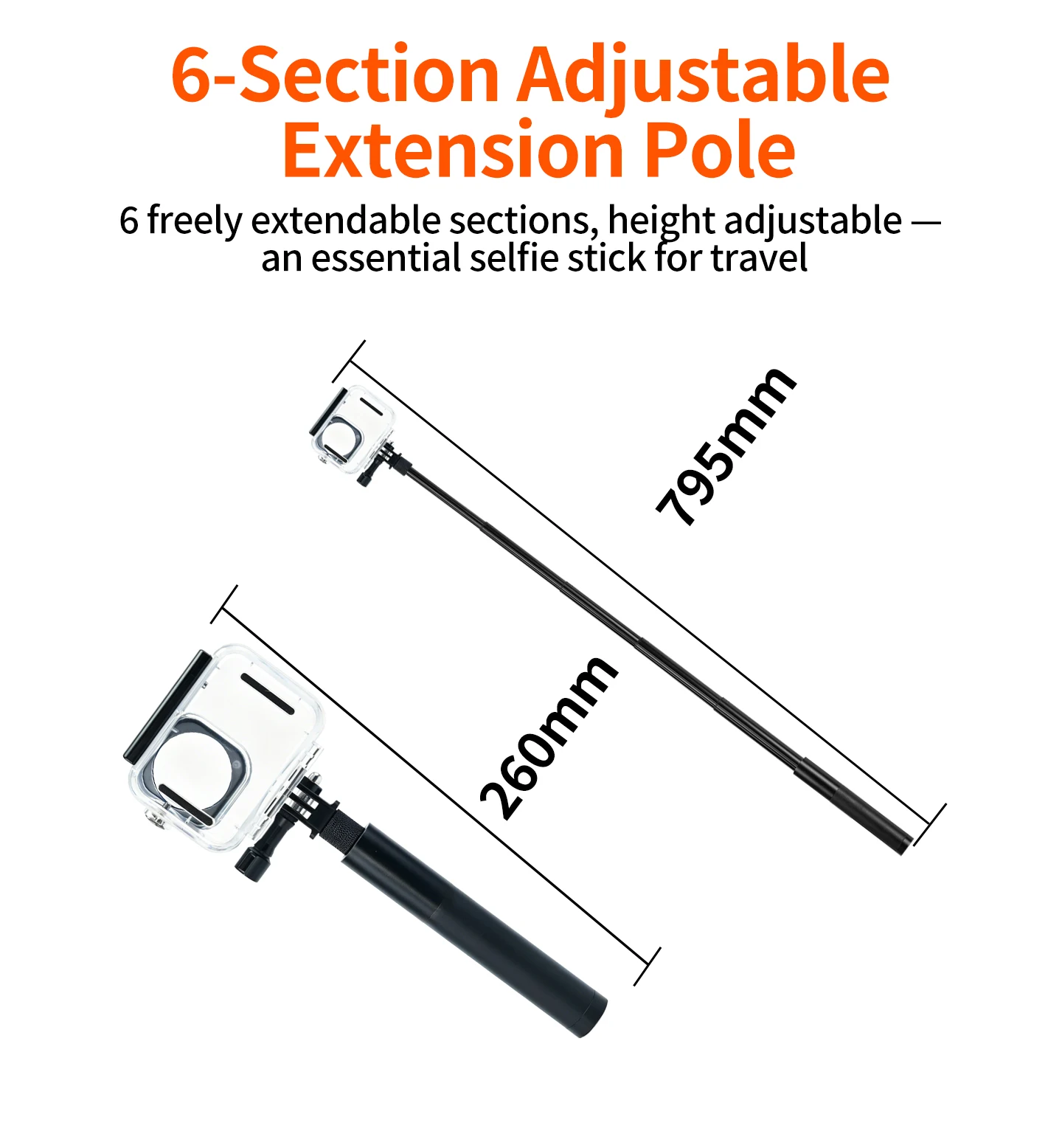 60M Wasserdichtes Gehäuse für DJI Osmo Action 6 mit 0,7M Verlängerungsstange Langstrecken-Unterwasser-Tauchkamera Zubehör-Set – Detail 5