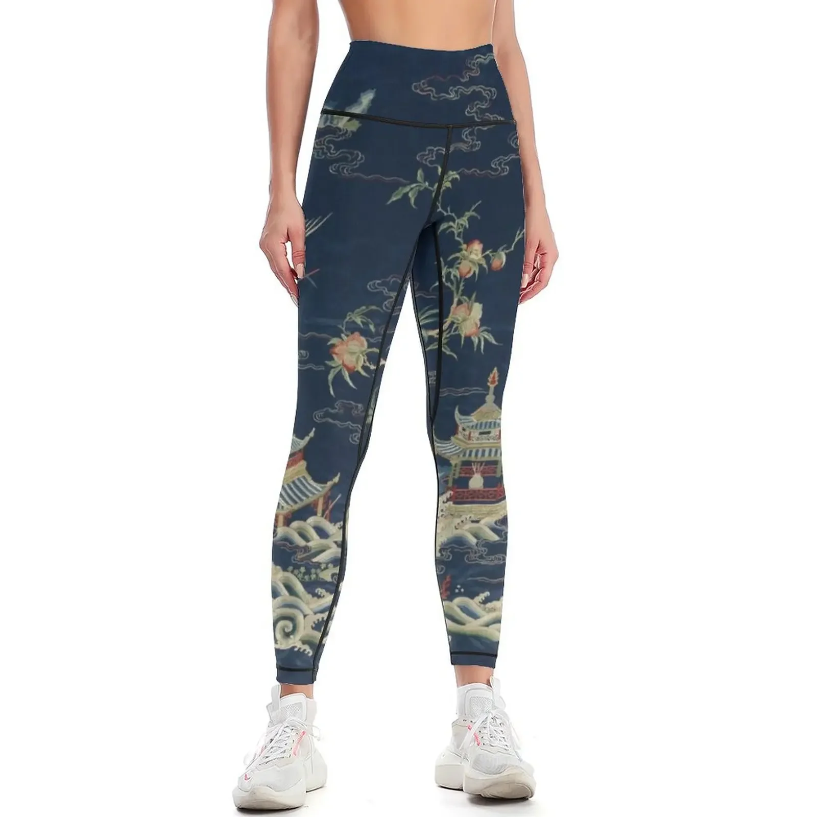 

Panel with cranes over an immortal land embroidery Leggings Women's sports legging gym legging push up Womens Leggings