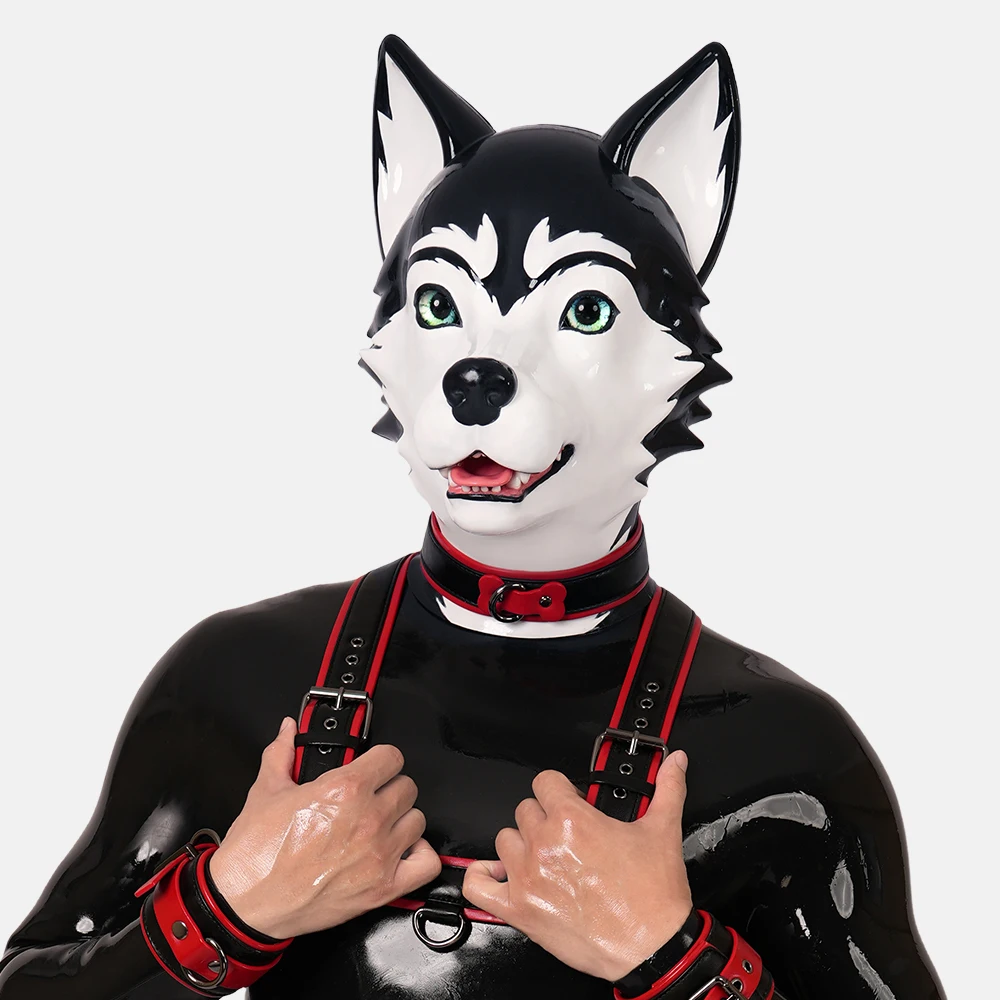 Furrjoi-capucha de silicona para perro Husky, disfraces de Cosplay, fetiche peludo de látex, gorros de juego realistas para mascotas, 4 colores disponibles