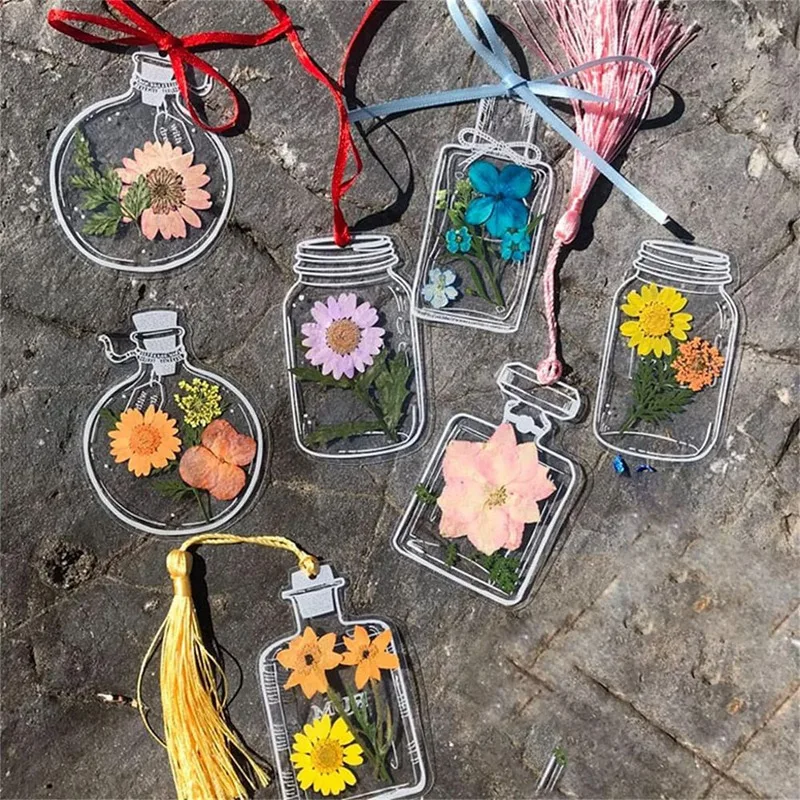 120Pcs Transparent Dried Flower Bookmarks, Handmade DIY Pressed Flowers Bookmark, Clear Flower Page Clips Bookmarks Diy