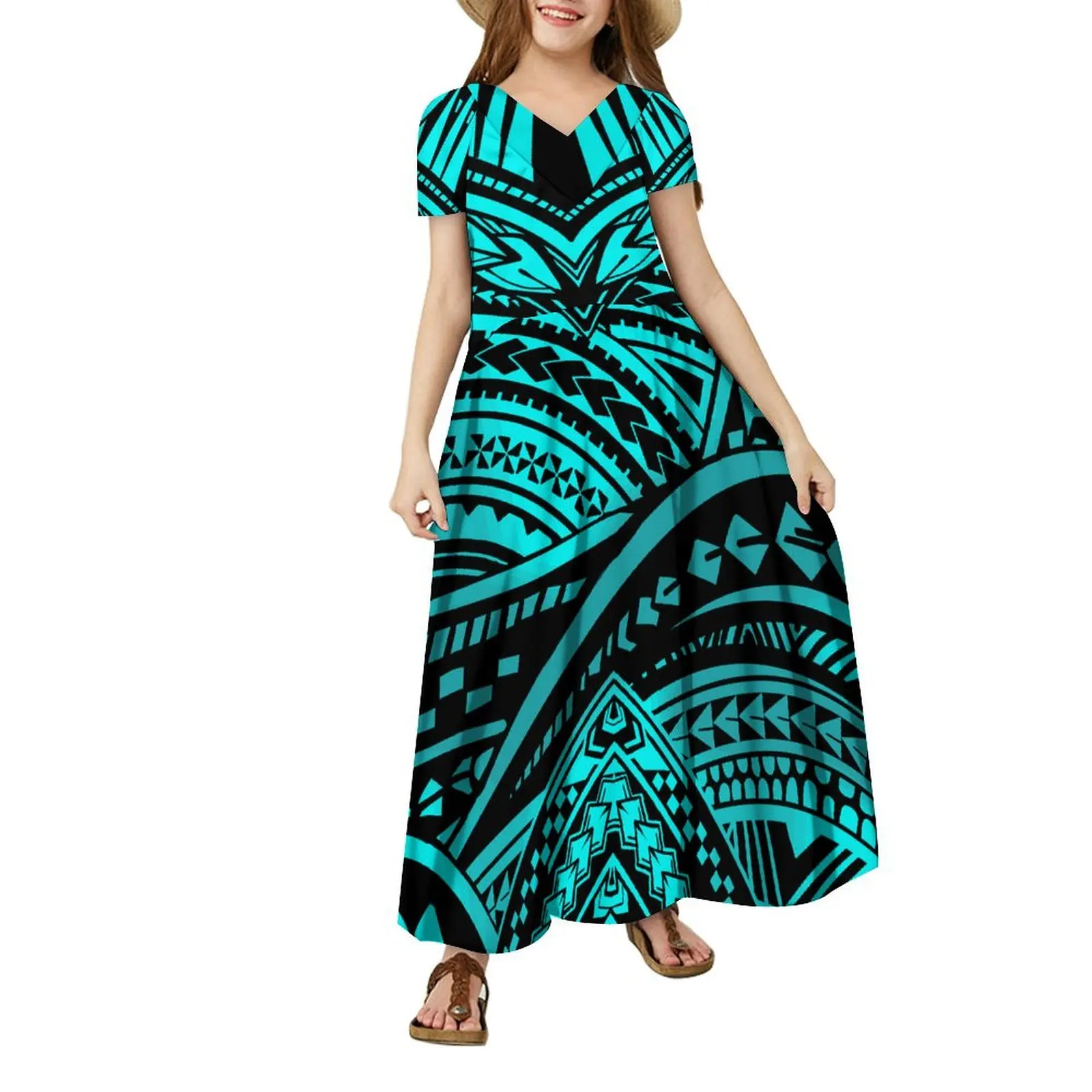 Polynesisches langes Kleid für kleine Mädchen Samoa Mädchen traditionelles Kleid rosa Hawaii Stammes druck Rock Mädchen Insel Mädchen