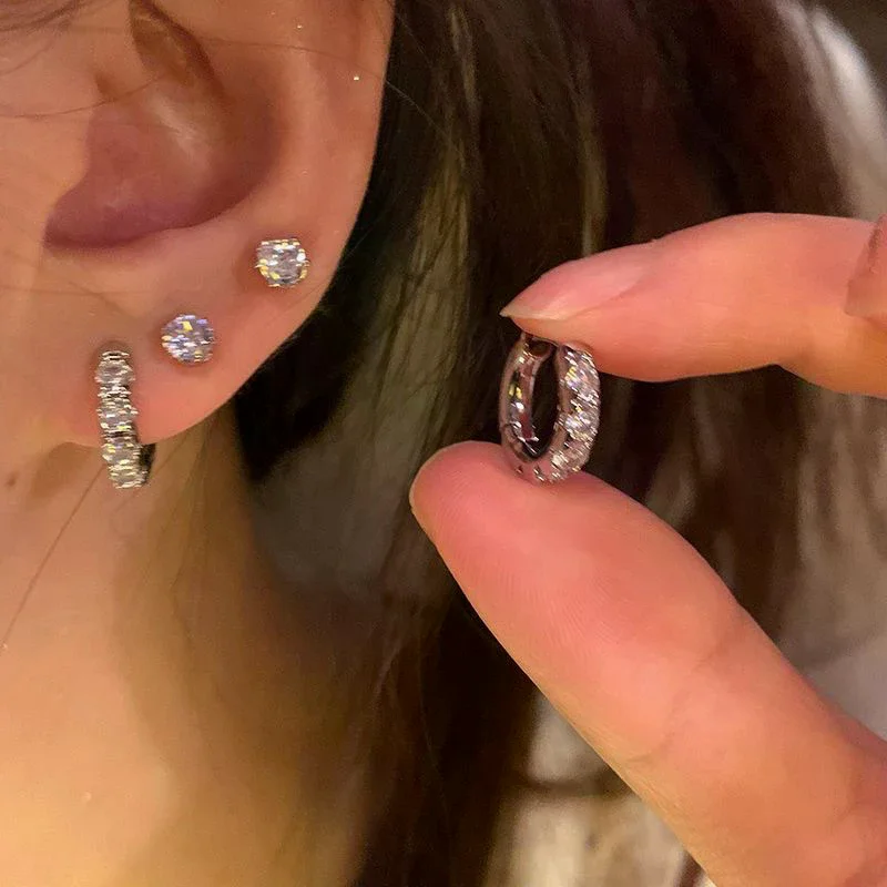 4Pcs/set Fashion Exquisite Crystal Zircon Hoop Earrings For Women Girls Daily Stud Earring Y2K Accessories Jewelry Gifts