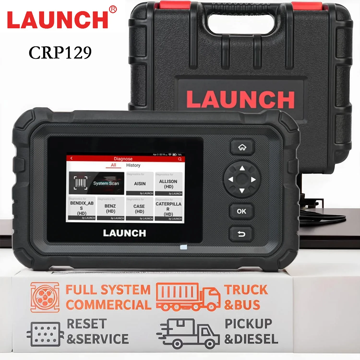 LAUNCH CRP129 HD Heavy Duty Truck Scanner Полная система дизельного сканера с 7 сбросами DPF Force Regen и Reset для тяжелых грузовиков 24 В