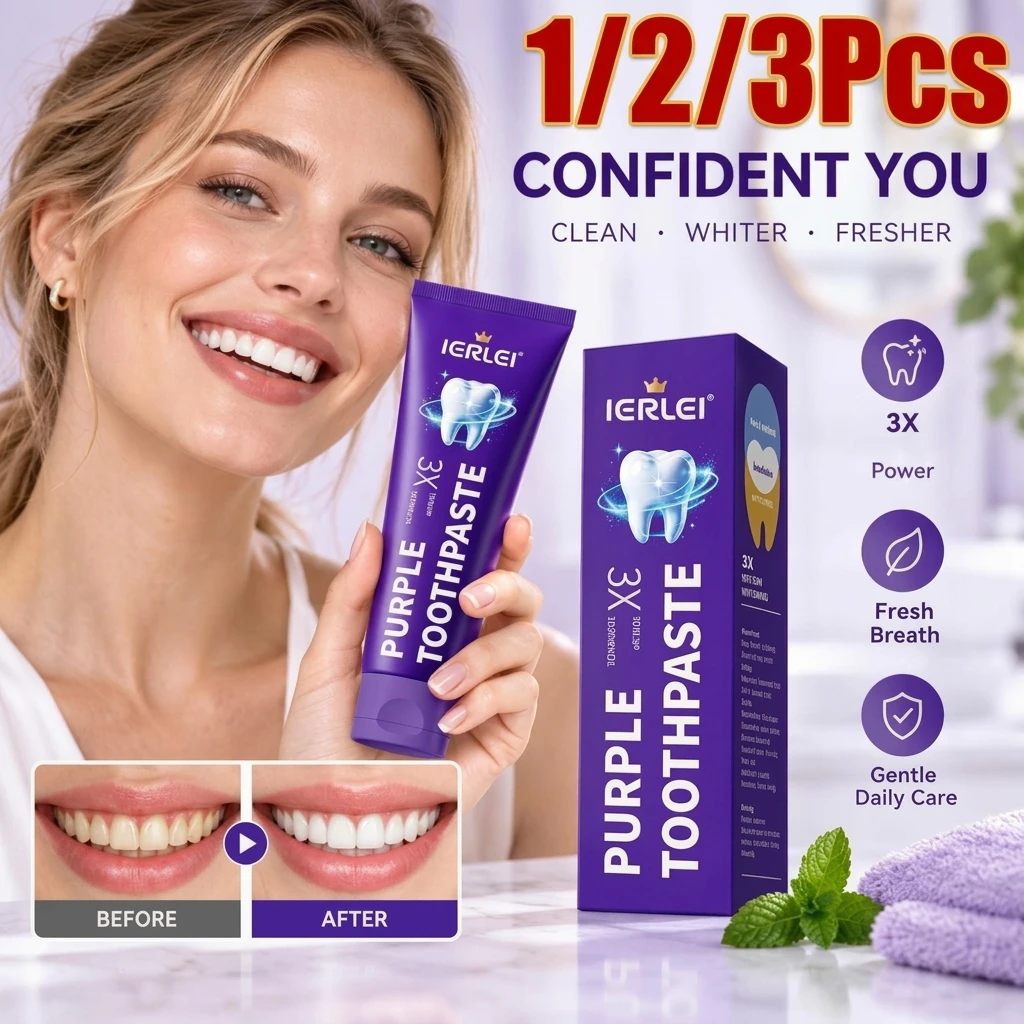 Deep Cleaning Fluoride Purple Toothpaste Natural Gentle Formula Coffee Tea Stain Removal Fresh Mint Flavor Brightening Whitening