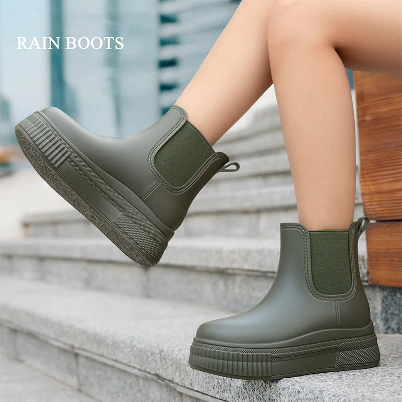 

New Style Elastic Mouth Warm Rain Boots Women Fashionable Outer Rain Boots Adult Waterproof and Non-slip Thick-soled Rain Boots