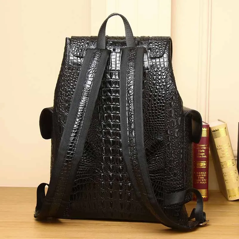 Imagem -04 - Mochila de Couro Padrão Crocodilo Masculina Bolsa de Grande Capacidade Tendência Versátil Bolsa de Viagem Marca Famosa Nova 2023