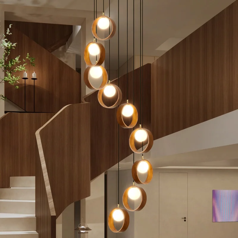 REVEN Designer Glass Chandelier Modern Solid wood Openwork Ceiling Light Dimmable Gold Pendant Lamp