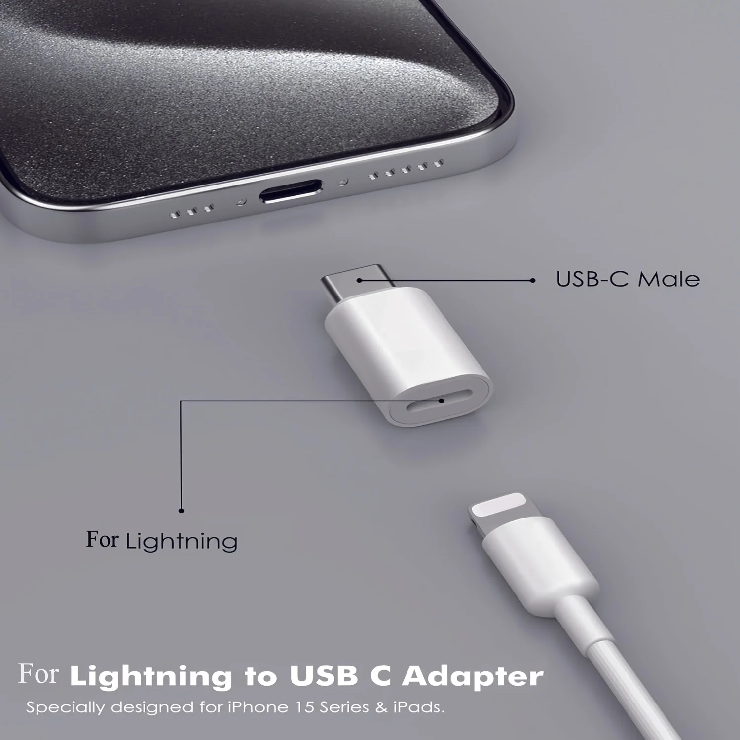 2PCS USB C to Lightning Adapter, Type C Female to Male Converter for Charging & Data Sync for iPhone iPad