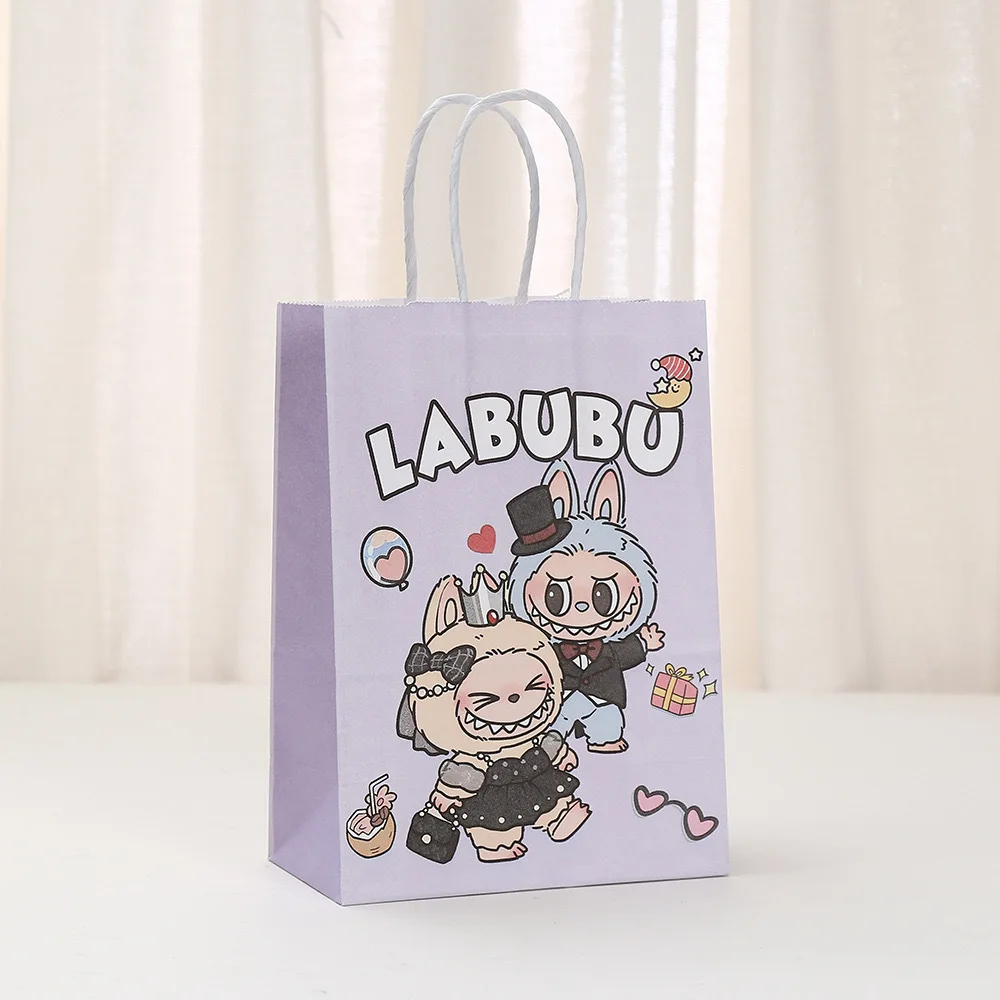 Labubu Monsters 10Pcs Kraft Paper Bag Macaroon Anime Colored Shopping Gift Bag Labubus Portable Delivery Packaging Handbag