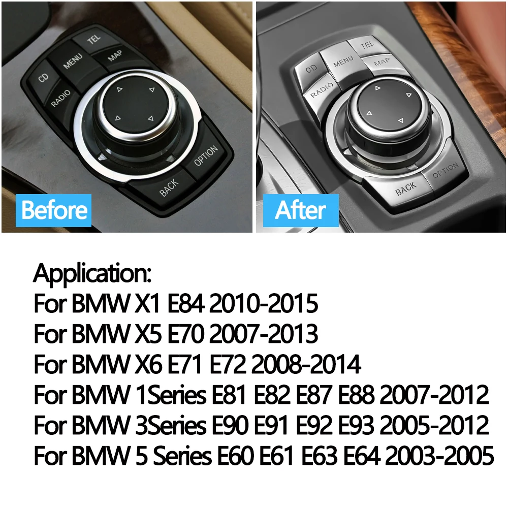 Silvery Car CIC IDrive Multi-Media Knob Menu Button Cover For BMW 1 3 5 X1 X5 X6 Series E87 E90 E91 E92 E60 E84 E70 E71 E72