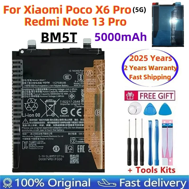 

Подходит для Xiaomi 13T, аккумулятор Redmi Note 13 Pro, аккумулятор для мобильного телефона POCO X6 Pro, электрическая плата BM5T, быстрая доставка + инструменты