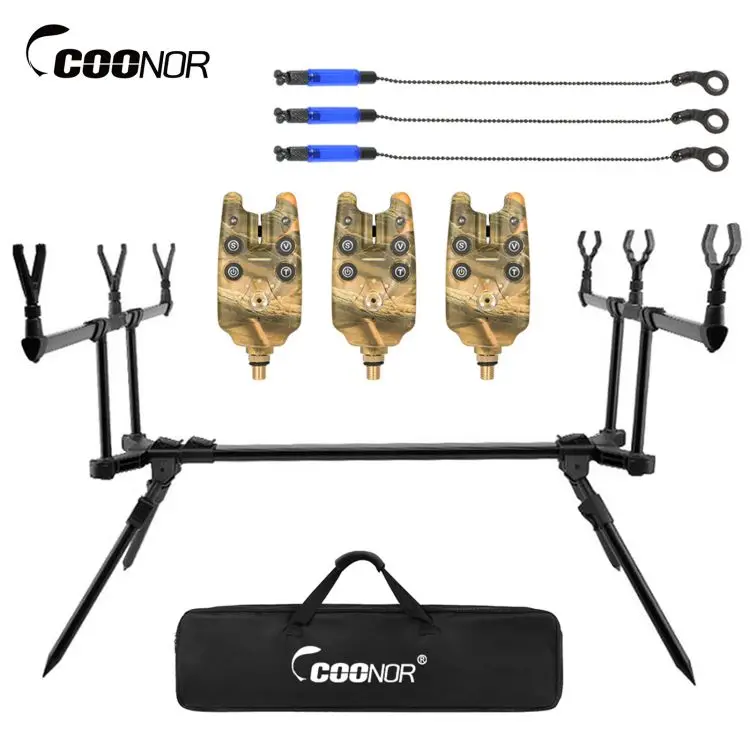 

Adjustable Telescopic Carp Fishing Rod Holder with 3 Fishing Bite Alarms 3 Fishing Bait Wobblers