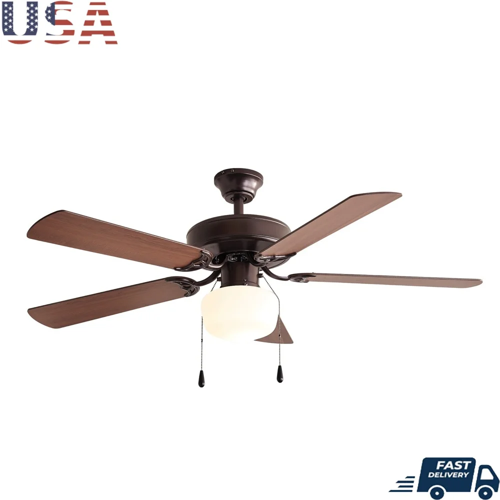 

52 Inch Downrod Ceiling Fan with Light Kit 5 Reversible Blades Quiet Motor Indoor Use Multi-Position Hanging Options