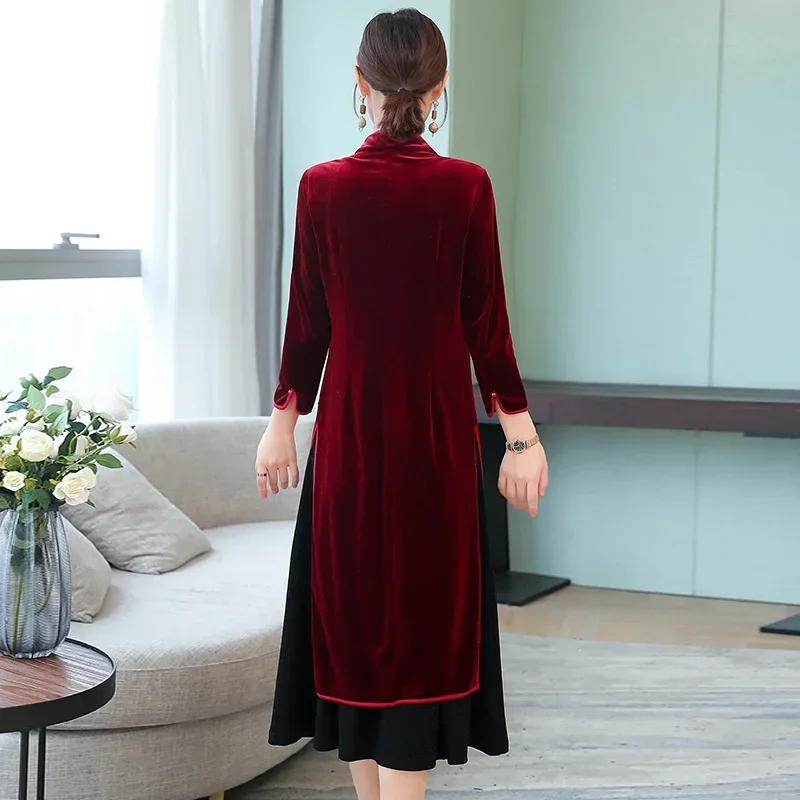 Qipao Traditional Oriental Velvet Cheongsam Wedding Dress Modern Chinese Asian Dresses Ff2557 MN3