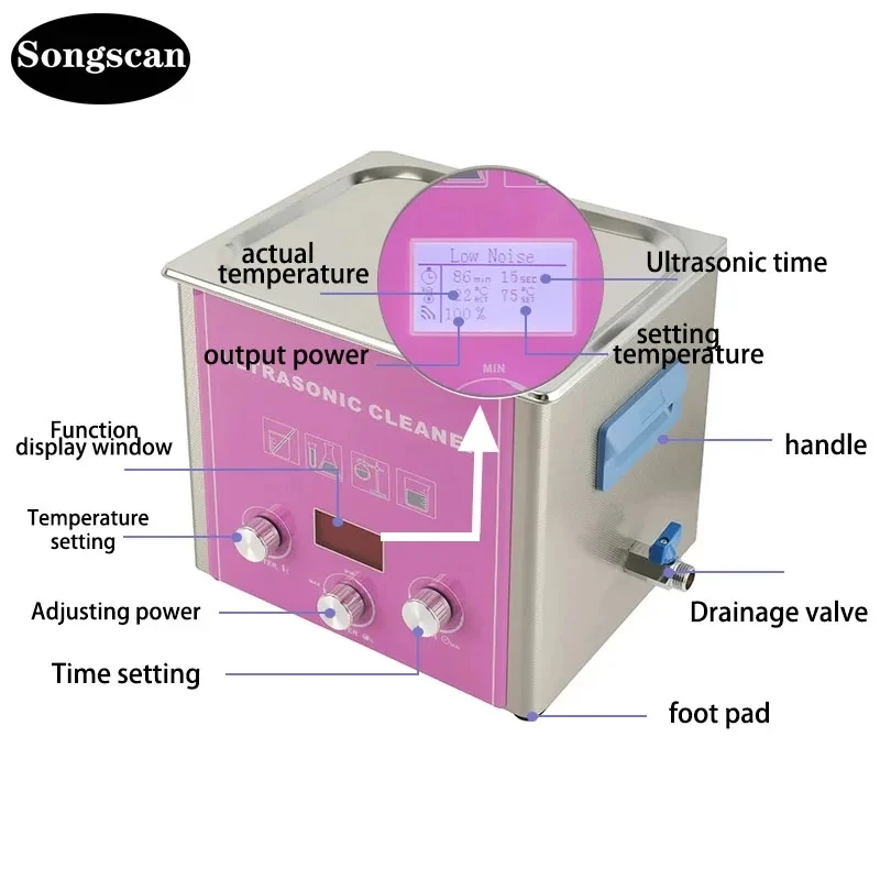 Ультразвуковой очиститель 40 кГц, двойная частота, ультразвуковой очиститель из нержавеющей стали 304 с нагревателем и таймером для ювелирных часов