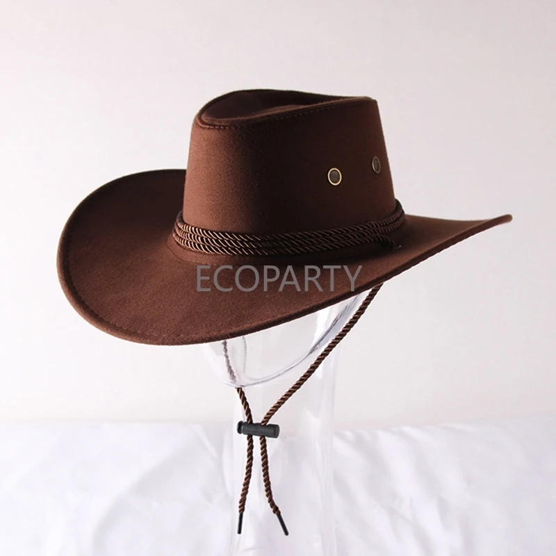 Vintage Western Cowboy Hat Solid Color Basin Hat Wide Brim Jazz Hat Outdoor Sun Protection for Hiking Camping Riding for Men