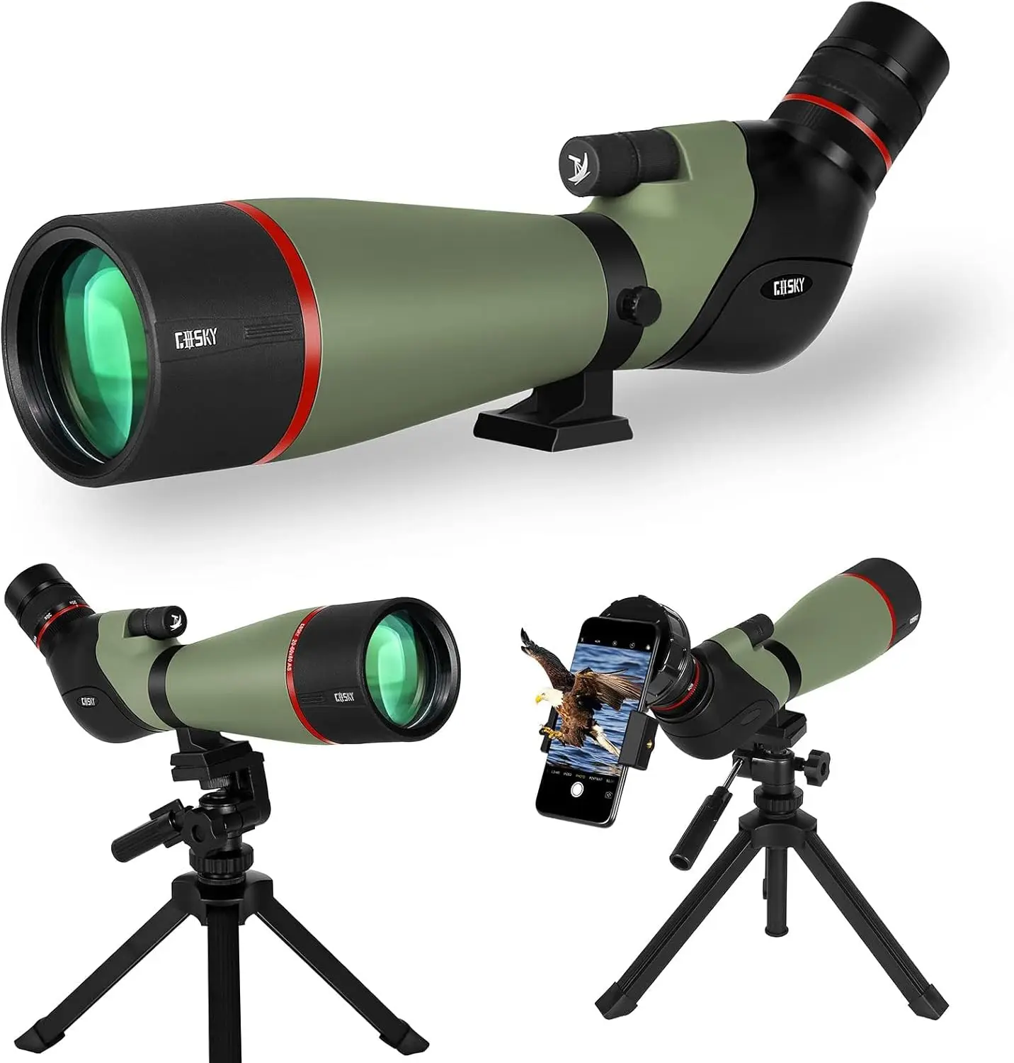 Newest 20-60X80 HD Dual Focusing Spotting Scope, BAK4 Prism 45 Degree Angled Eyepiece with Tripod, Smartphone Adapter, Scope for