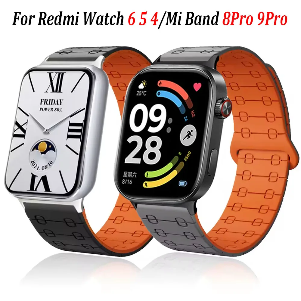 Magnetic Strap For Redmi Watch 6 5 4 Soft Silicone Sports Wrist Band For Xiaomi Mi Band 9 Pro/8 Pro Correa Bracelet Accessories