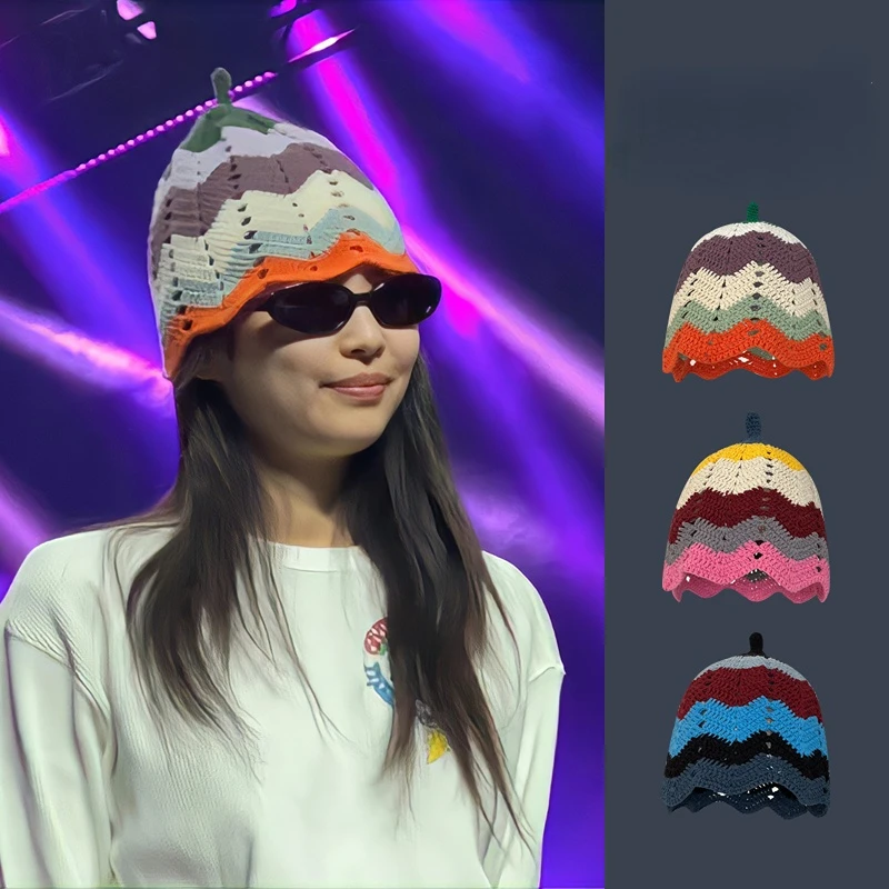 2024 Summer Flower Crochet Hat Funny Novelty Beanies Knit Cap Bucket Hat Women Korean Style Panama Y2k Accessories