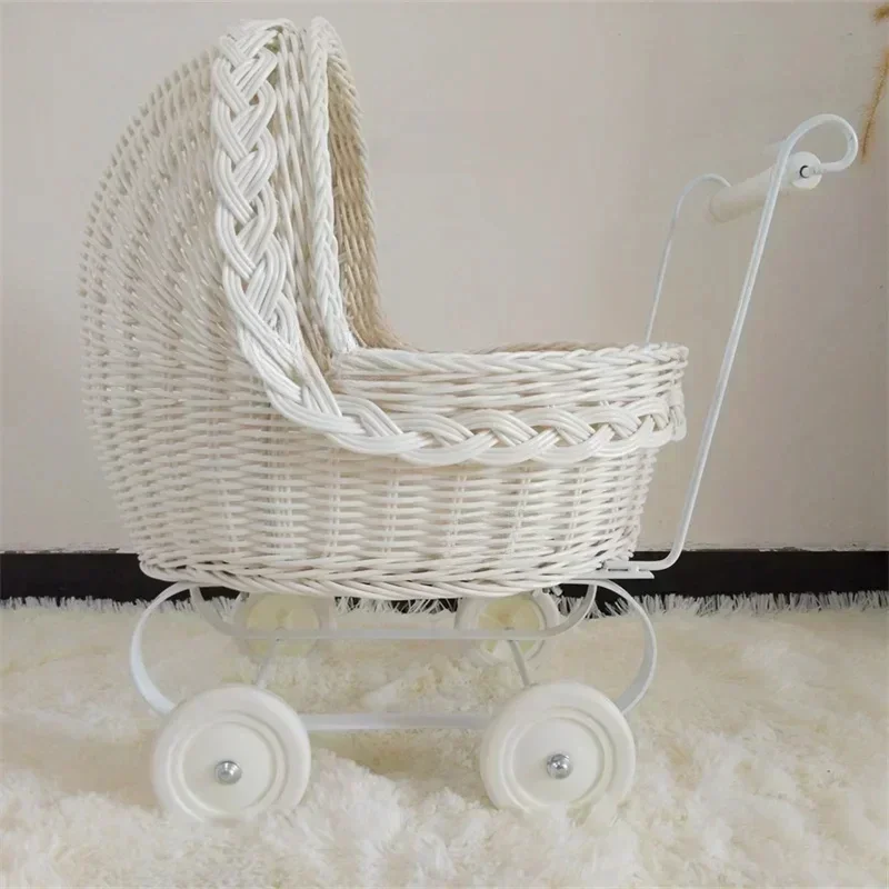 Creative Rattan Pet Stroller for Small Dogs and Cats Home Pet Trolley Outing Walking Teddy Chihuahua Dog Buggy Transport Cart